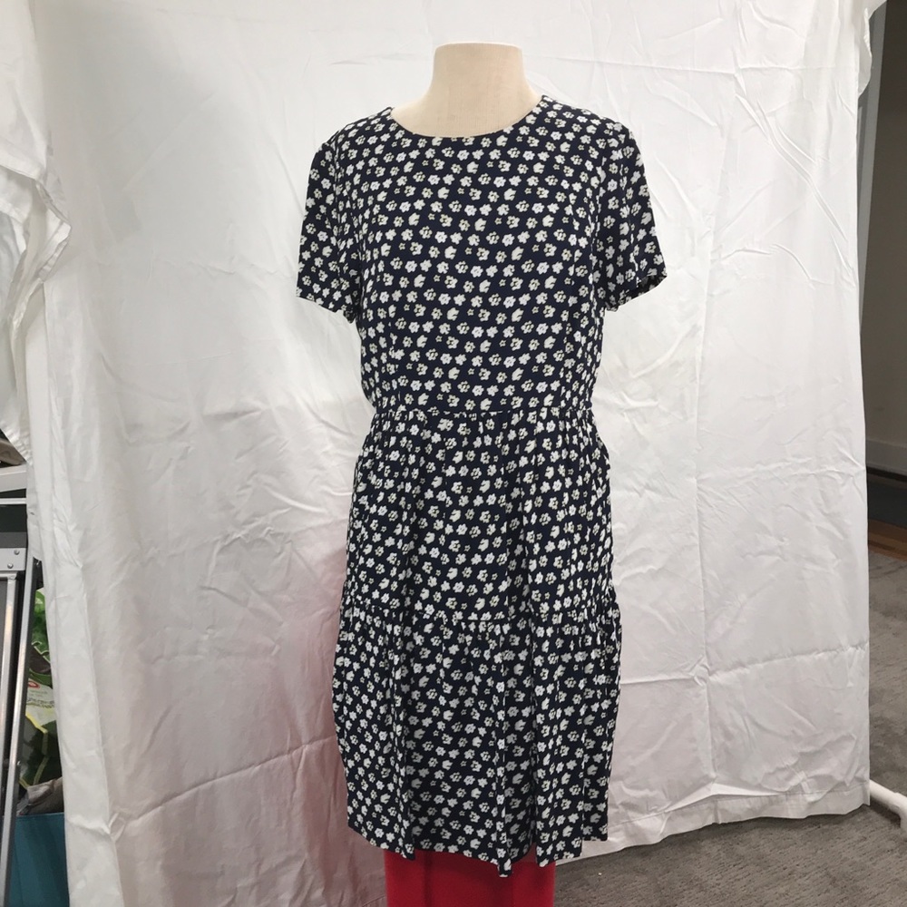 Navy Tiered Dress In Blurred Floral (NWT)